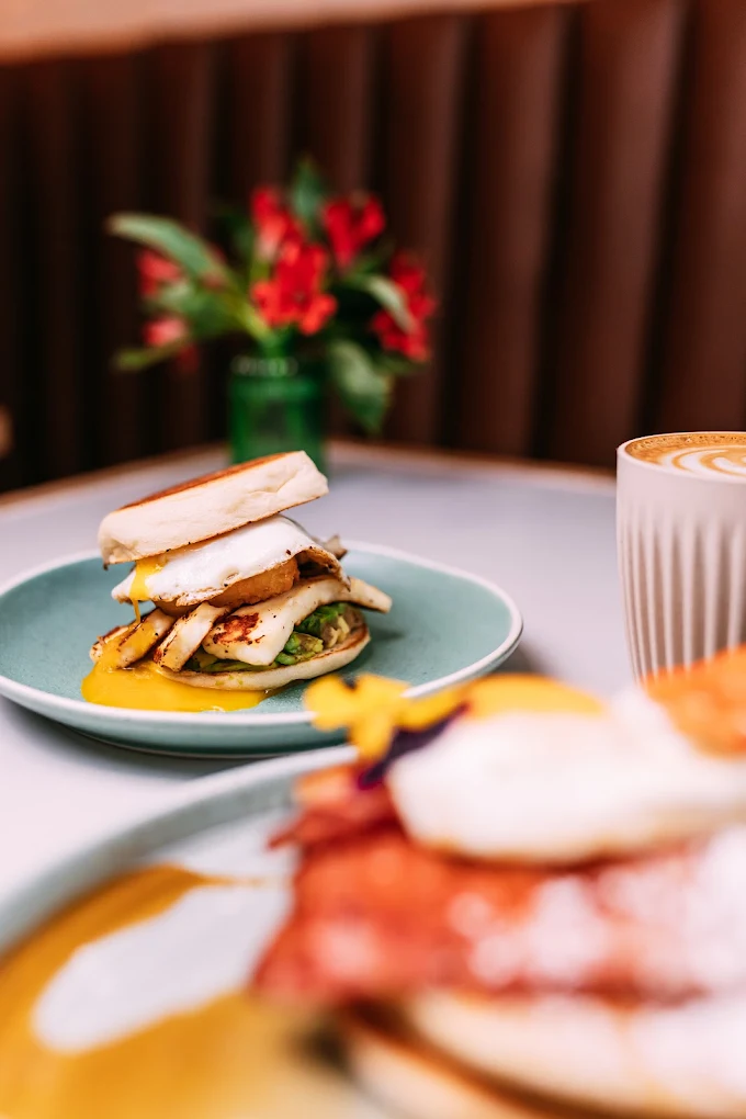 Halloumi and egg brunch bap with a golden runny yolk